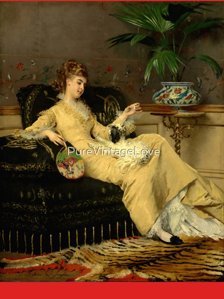 Woman in Yellow with lapdog(c. 1875) by Gustave Léonard de Jonghe Classic T-Shirt