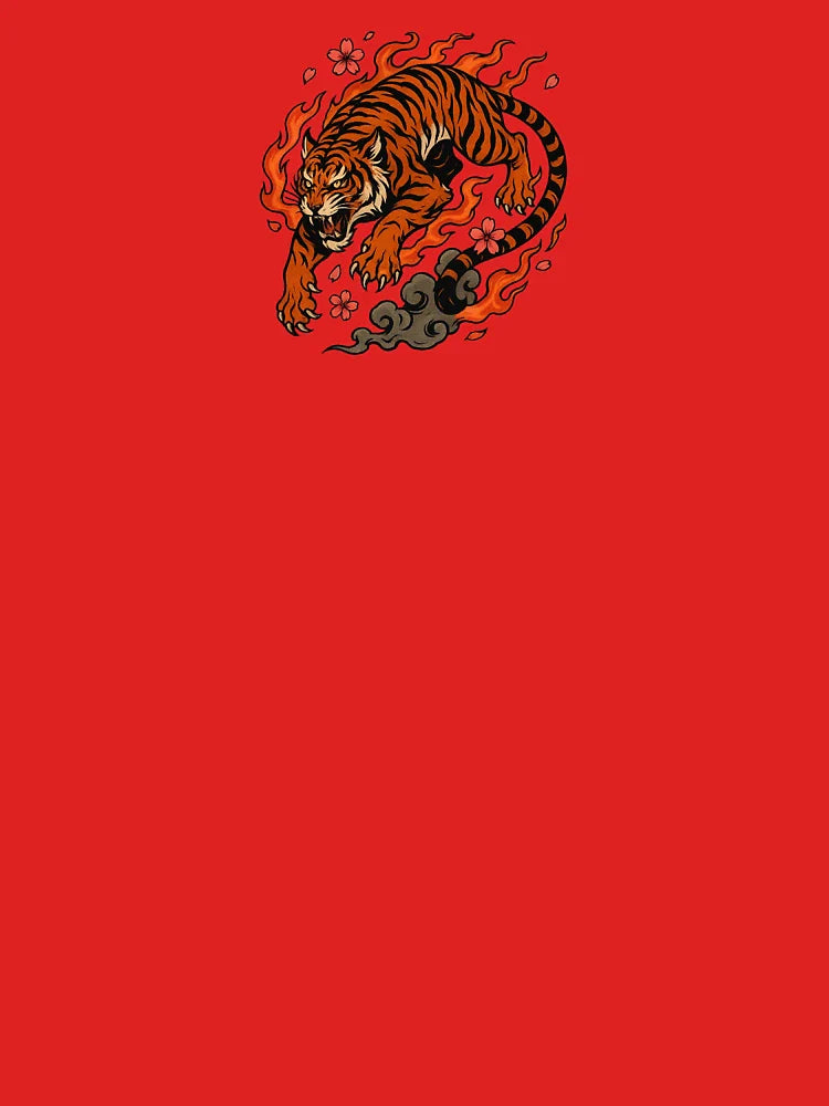 Tiger Spirit — Leaping Through Flames & Sakura – Japanese Tattoo Style Classic T-Shirt