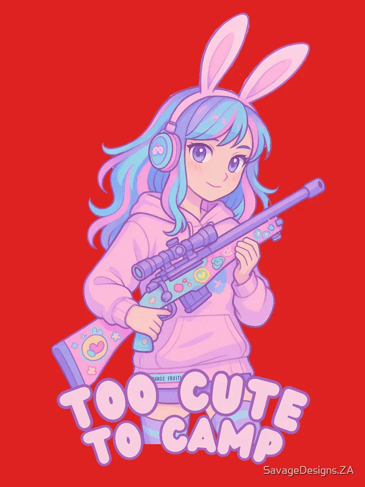 Too Cute to Camp – Pastel Sniper Girl with Bunny Ears Headphones Classic T-Shirt
