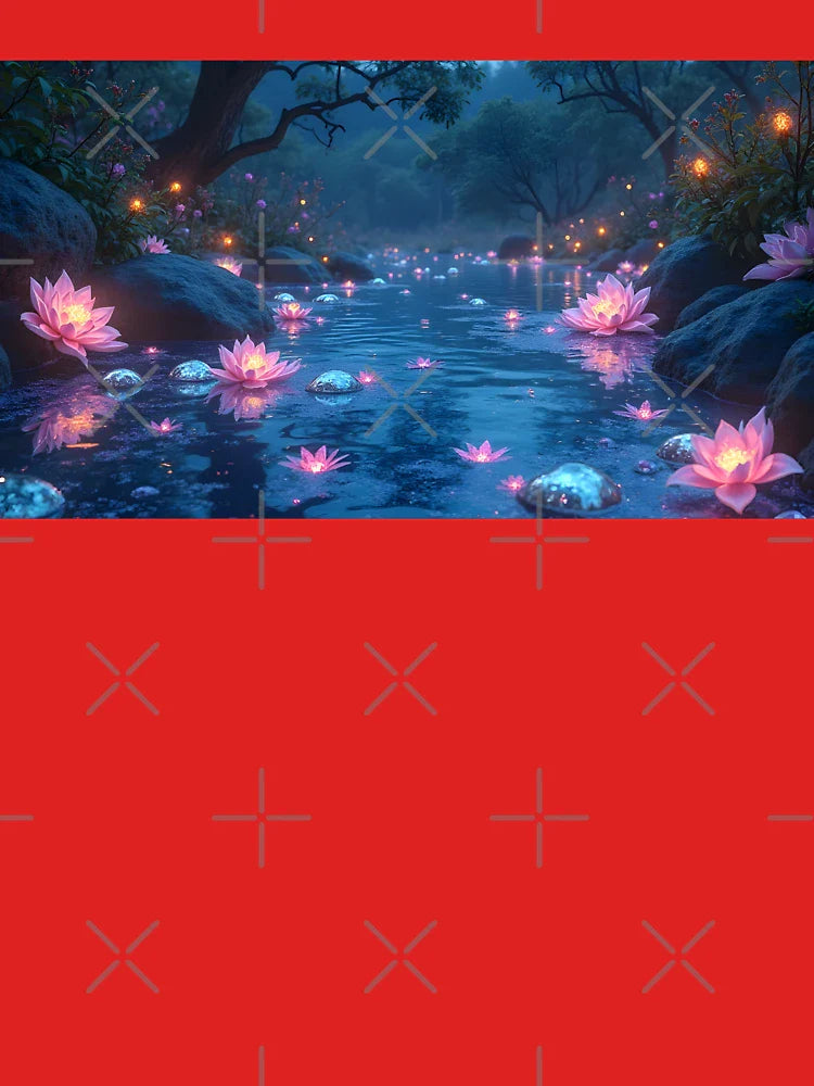 Glowing Pink Lotus Flowers Floating Down a River in the Night Forest Classic T-Shirt