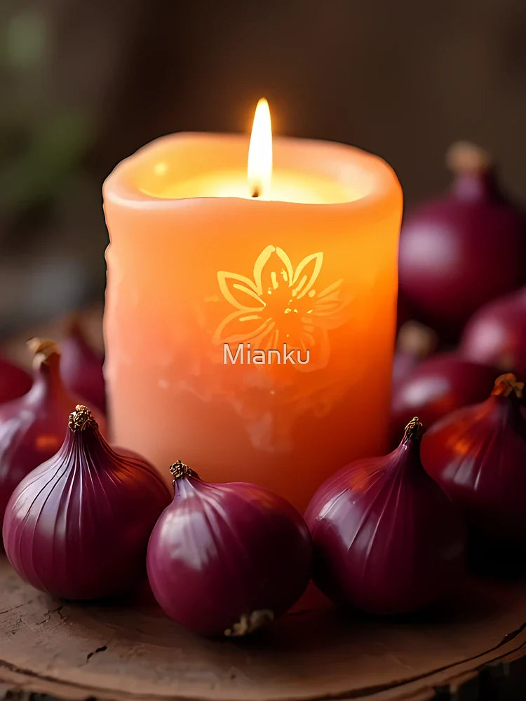 Burning candle with onions on rustic wood Classic T-Shirt