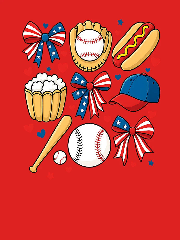 Baseball 4th Of July Coquette Bow Women Girls Classic T-Shirt