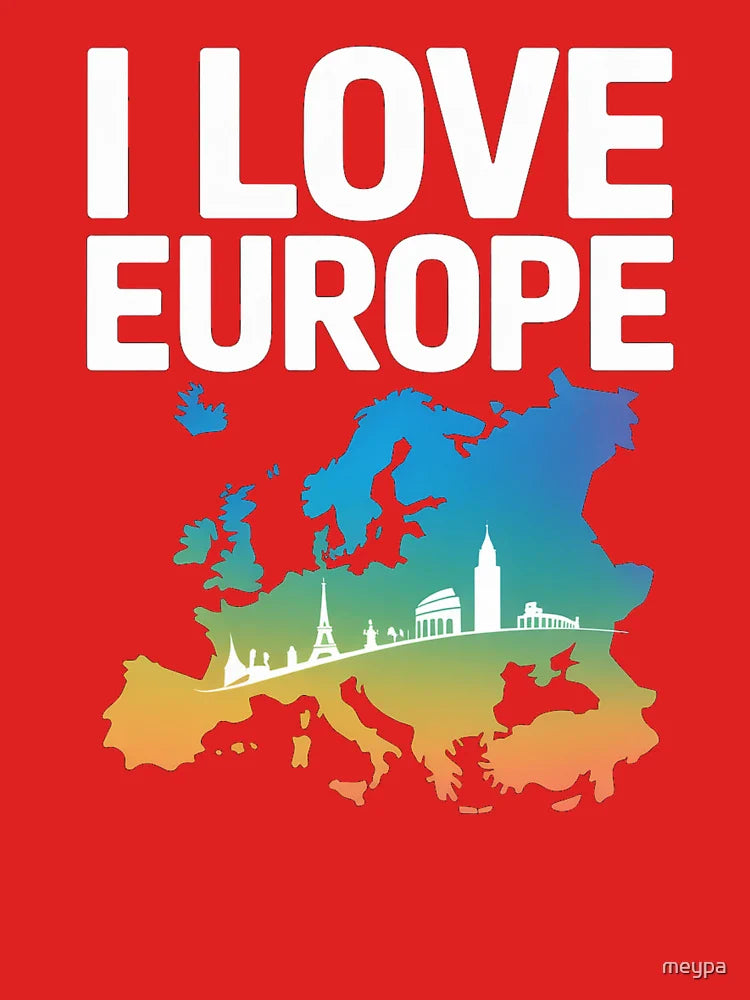 I Love Europe Skyline Map for Travelers and Europe Enthusiasts Classic T-Shirt