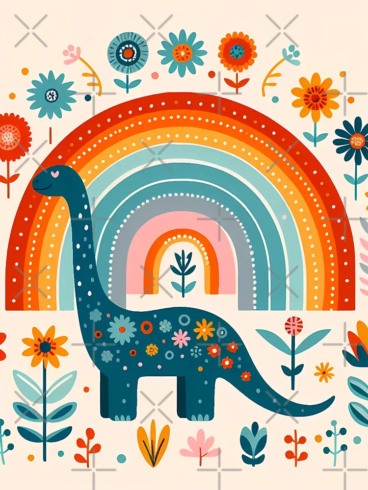 Cute Blue Brontosaurus Dinosaur with Rainbow - Scandinavian Folk Art by heidiannemorris © Classic T-Shirt