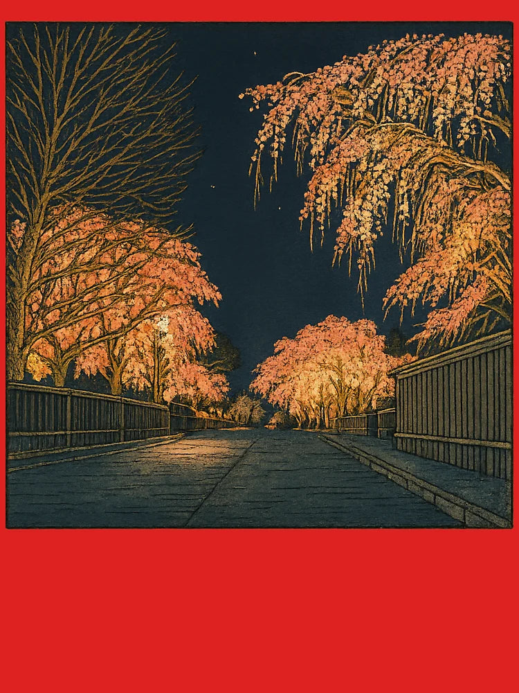 Cherry Blossom Night Road | Traditional Ukiyo-e Style Art Classic T-Shirt