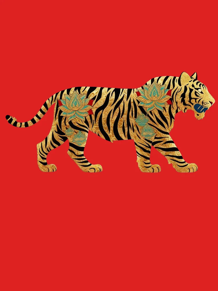 Golden Tiger with Lotus Accents Classic T-Shirt