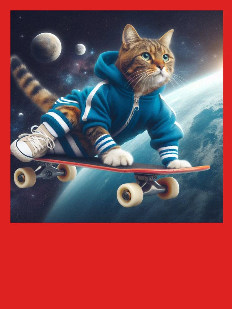 a cute cat skateboarding in space Classic T-Shirt