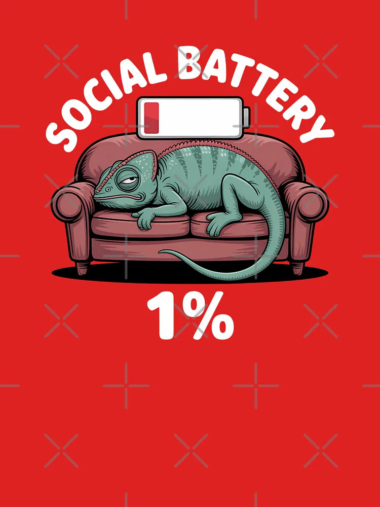 Social Battery 1% – Lazy Chameleon on Sofa Introvert Mood Design Classic T-Shirt