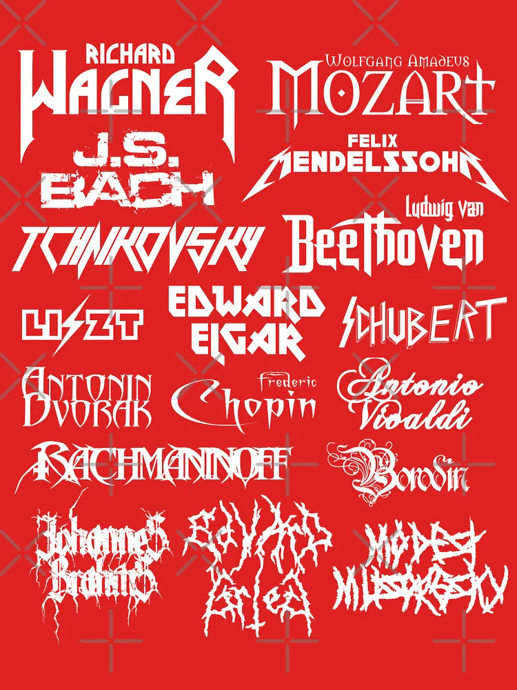 Heavy Metal-style Classical Composers (White Text) Classic T-Shirt