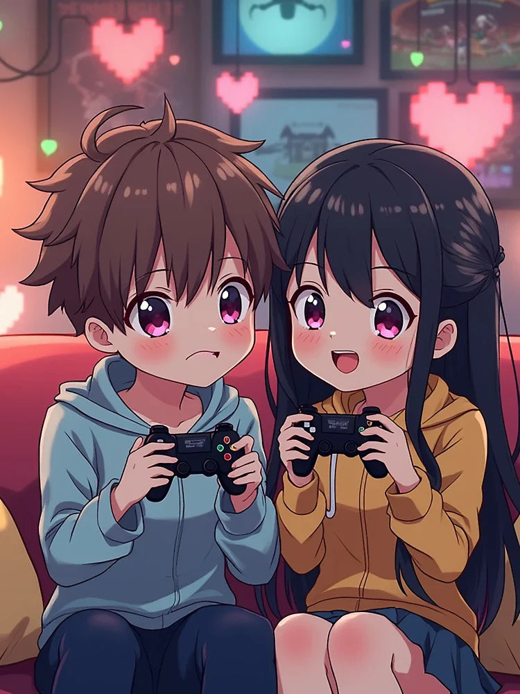Anime Gamer Couple - Love & Videogames Style	 Classic T-Shirt