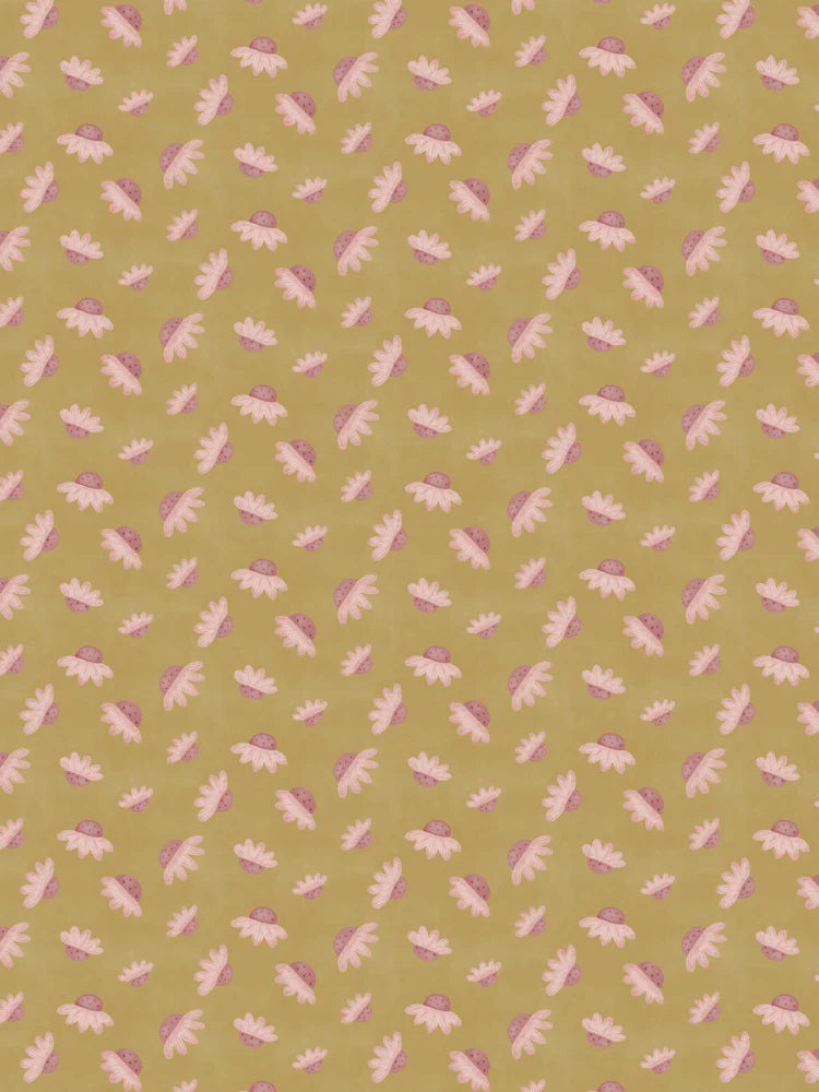 Pink Coneflowers on Golden Ochre – Vintage Cottagecore Floral Print Classic T-Shirt