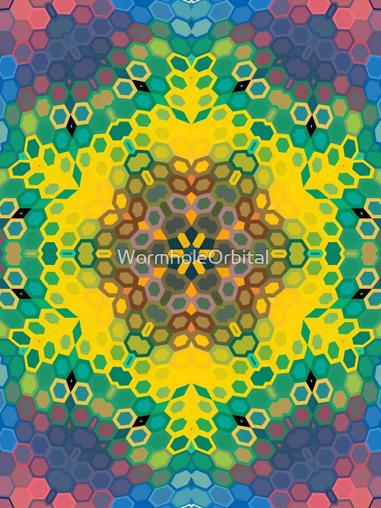 Hex Mandala Yellow Blue and Pink Classic T-Shirt