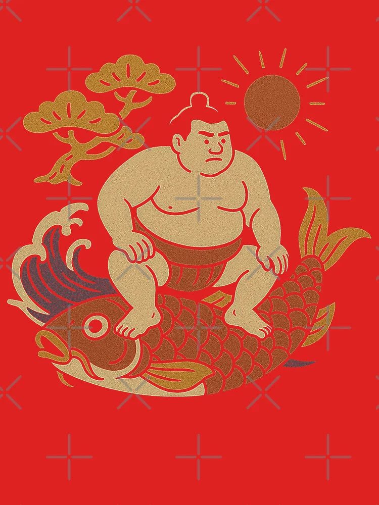 Vintage Japanese Sumo Rider on Koi Fish Classic T-Shirt