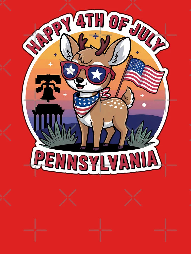 Pennsylvania White-Tailed Deer 4th of July Sticker | Patriotic Independence Day Design Classic T-Shirt