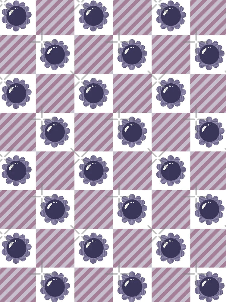 Purple Floral Diagonal Checkered Pattern Classic T-Shirt