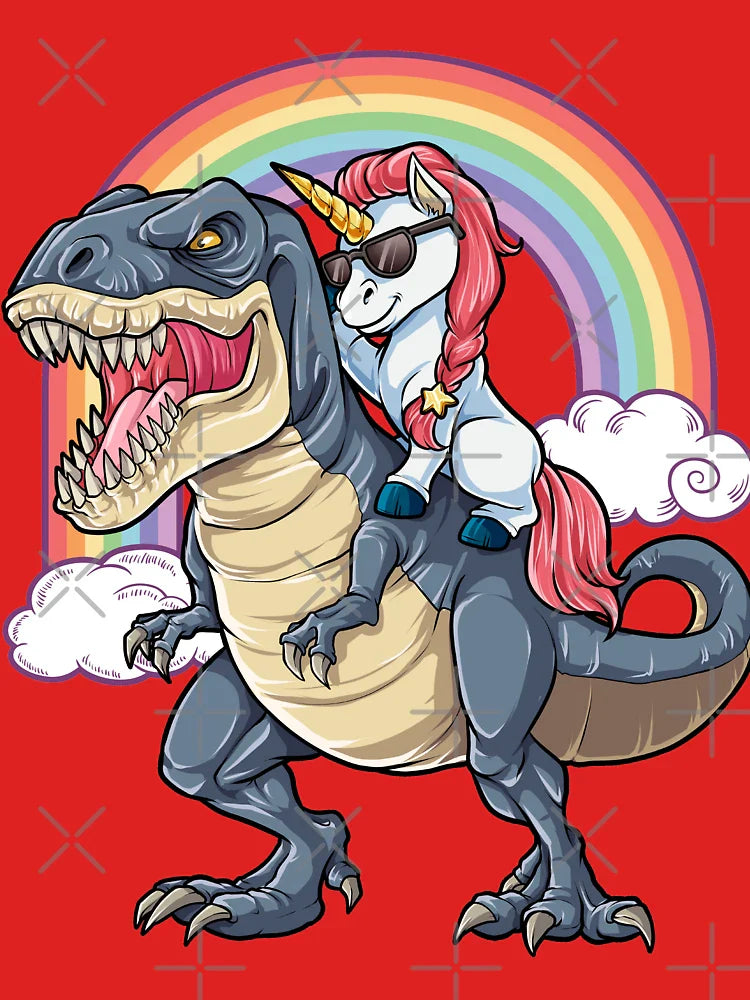 Unicorn Riding Dinosaur T Shirt T-Rex Funny Unicorns Party Rainbow Squad Gifts for Kids Boys Girls Classic T-Shirt