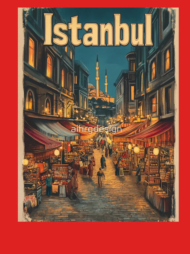 Wander through the bustling market of Istanbul as evening descends, with colorful stalls and the silhouette of iconic minarets illuminating Classic T-Shirt