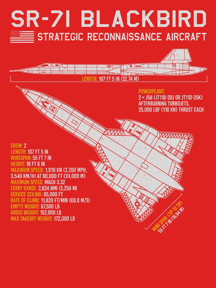 SR-71 Blackbird US Aircraft Plane USAF Airplane Blueprint Military jet Classic T-Shirt