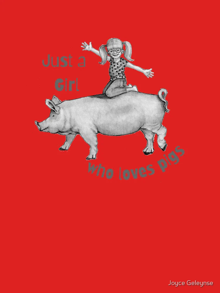 Just a Girl Who Loves Pigs, Girl Riding on Hog, Pencil Art Classic T-Shirt