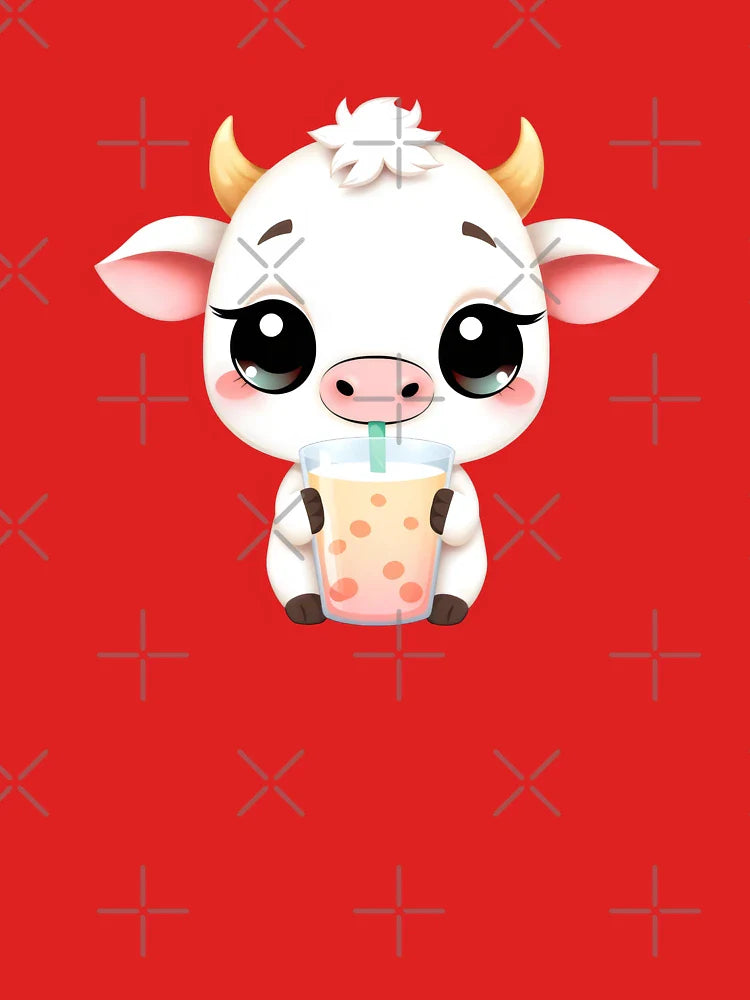 Adorable Baby Cow Sipping Bubble Tea Classic T-Shirt
