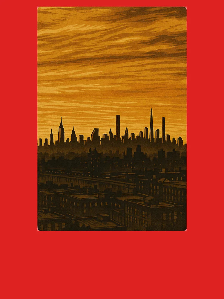 Manhattan Sunset Silhouette | Retro Cityscape - Golden Hour Glow Classic T-Shirt