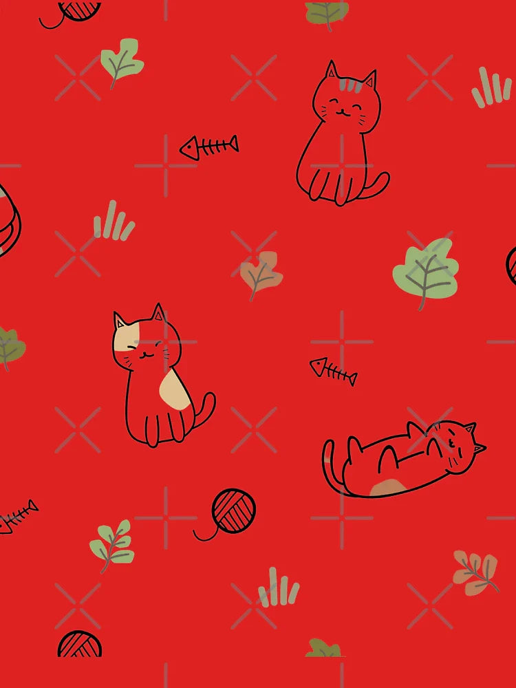 Cute Cat Pattern Minimalist Kawaii Autumn Leaves Fishbone Design Classic T-Shirt