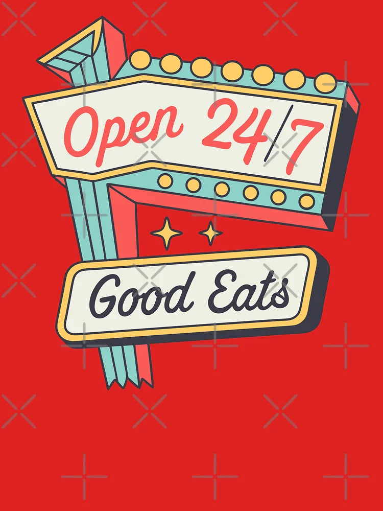 Retro Diner Sign Open 24/7 Good Eats Americana Classic T-Shirt