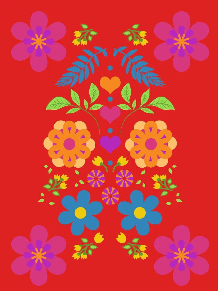 Mirrored Floral with Hearts Motif Classic T-Shirt