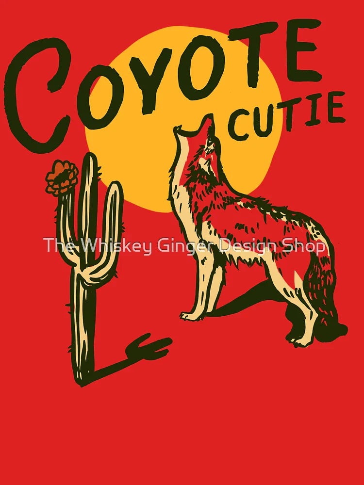 Coyote Cutie: Cool Desert Cactus, Rose & Coyote Illustration Classic T-Shirt