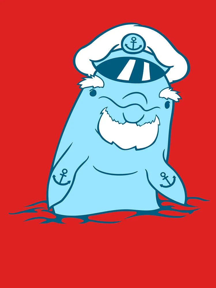 Funny Old Dolphin Ship Captain Cute Cartoon Comic Classic T-Shirt