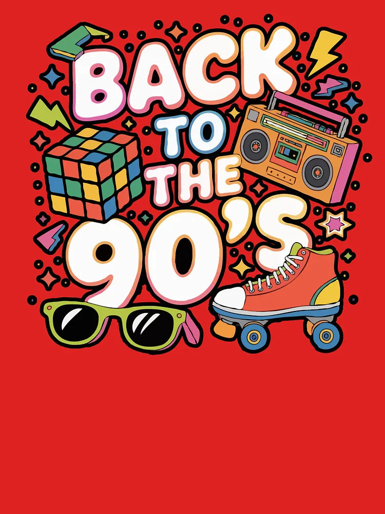 Back to the 90s – Colorful Retro Design with Boombox, Rubik’s Cube & Roller Skates | 90s Aesthetic Throwback Art Classic T-Shirt