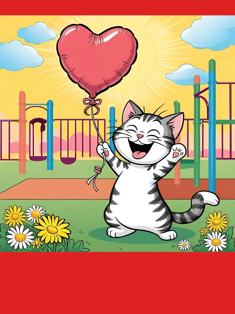 Super cute laughing cat with heart balloon Classic T-Shirt