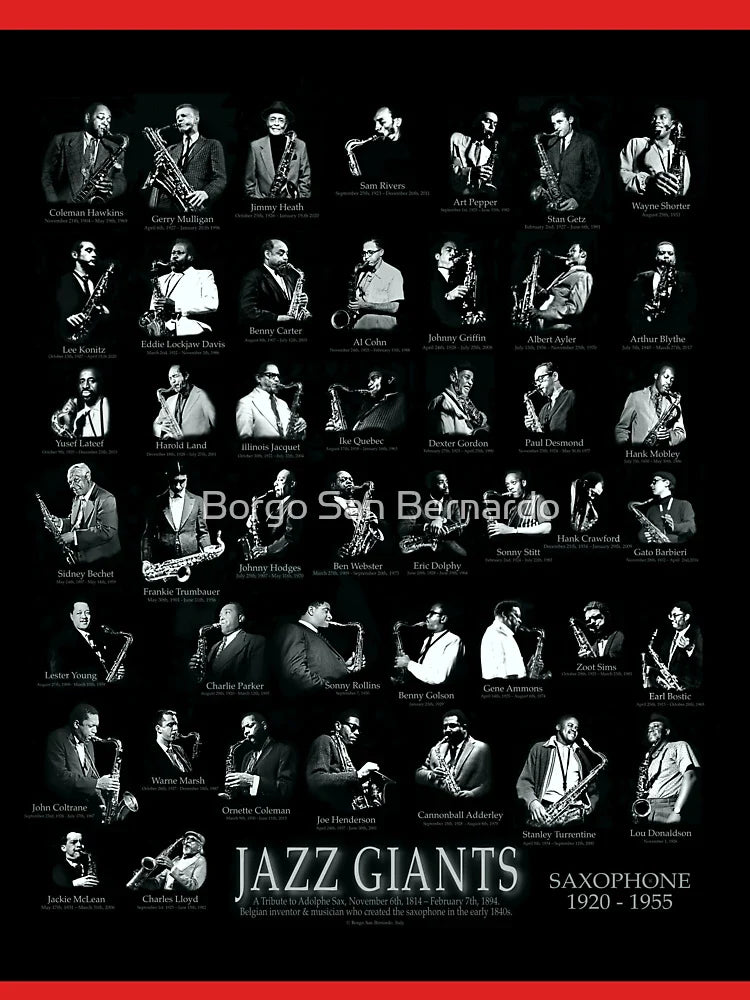 JAZZ GIANTS SAX,Coltrane,Young,Getz,Shorter,Pepper,Garbarek,Desmond Classic T-Shirt