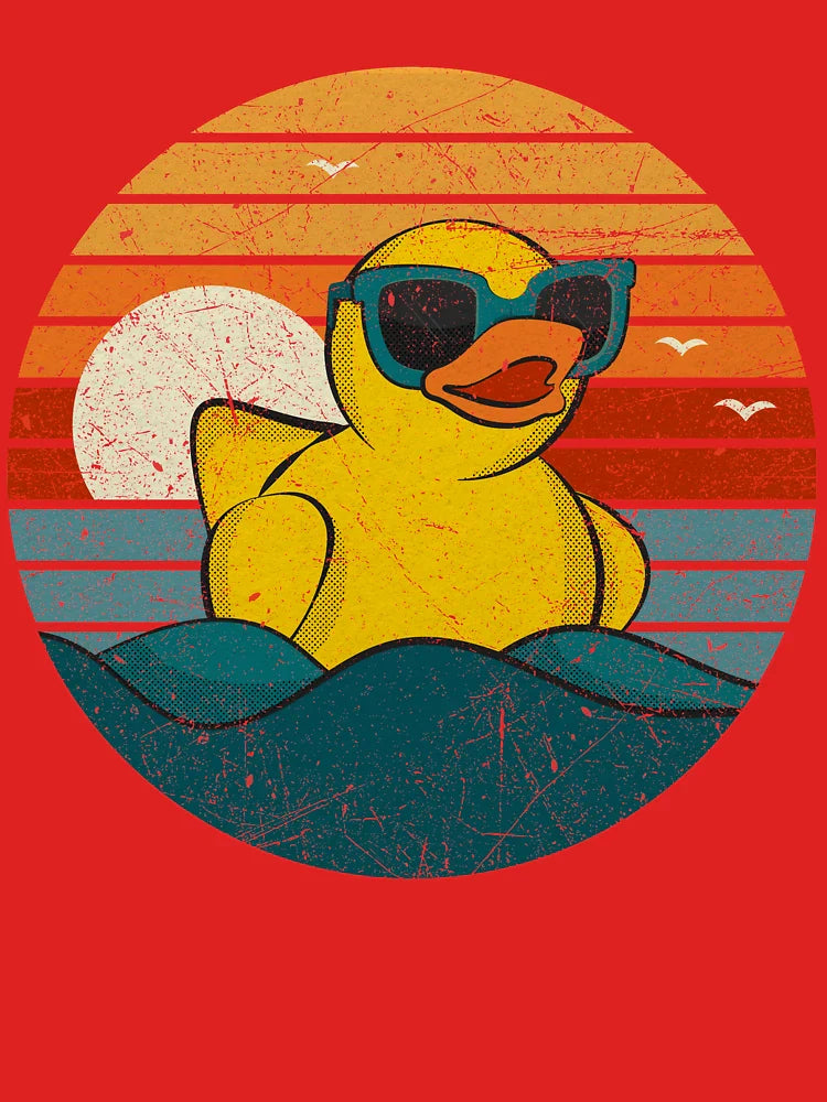 Vintage Retro Sunset Art Of Zoo Cute Yellow Rubber Duckling Bath Toy Rubber Duck Ducky Classic T-Shirt