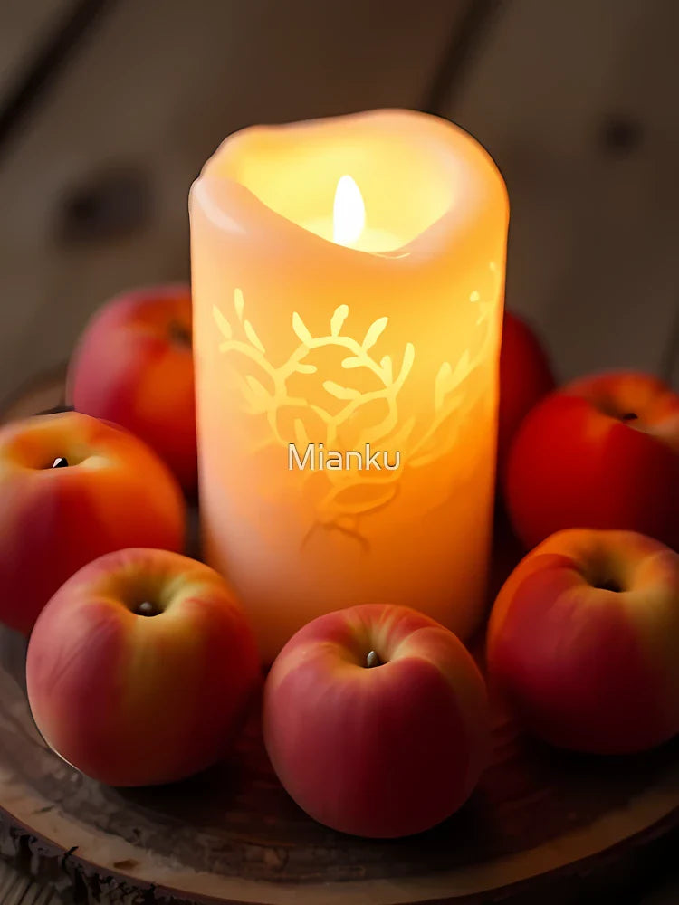 Copy of Burning candle with peach on rustic board Classic T-Shirt