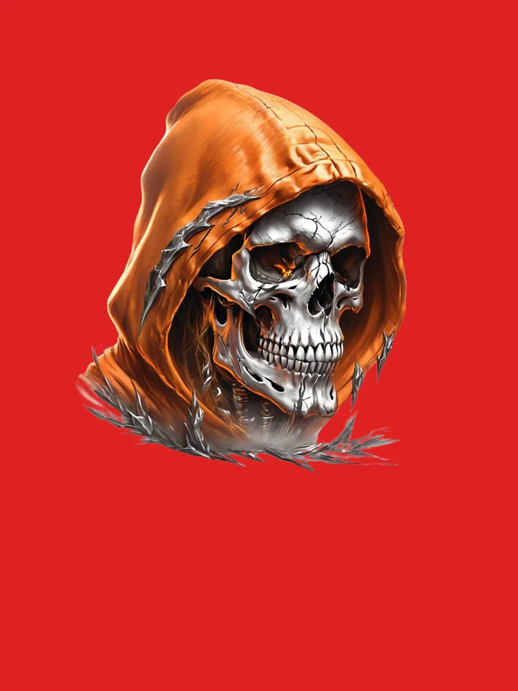 Metallic Skull in Orange Hoodie - Urban Dark Fantasy Art Classic T-Shirt
