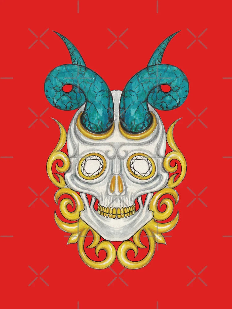 Fantasy Skull with Turquoise Horns – Hand-Drawn Watercolor Art Classic T-Shirt