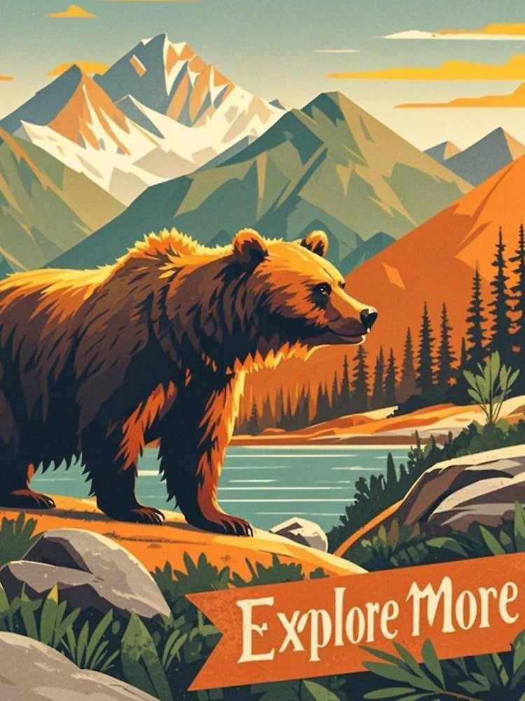 Bear Standing Infront Of A Mountain National Park Retro Style Illustration  Classic T-Shirt