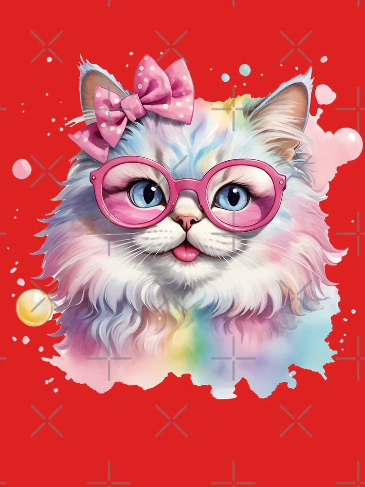 Charming Cat with Glasses and Bow Classic T-Shirt