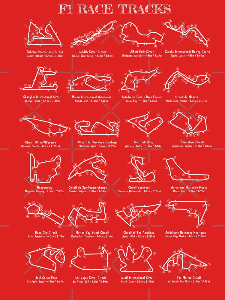 F-1 Race Tracks  Vertical (White Stencil - No Background) Classic T-Shirt