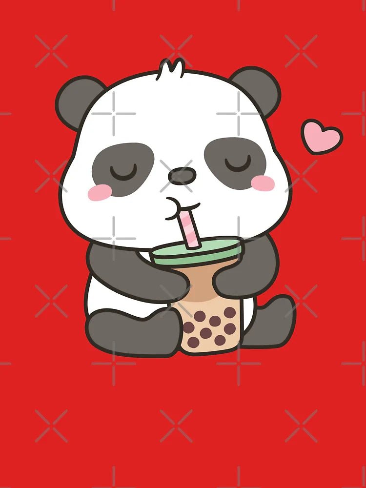 Cute Little Panda Enjoying Boba Tea Classic T-Shirt