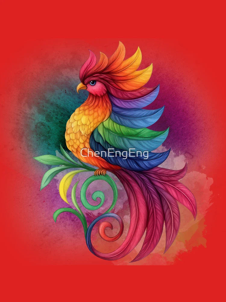 Rainbow Phoenix Bird - Vibrant Watercolor Fantasy Art Print Classic T-Shirt