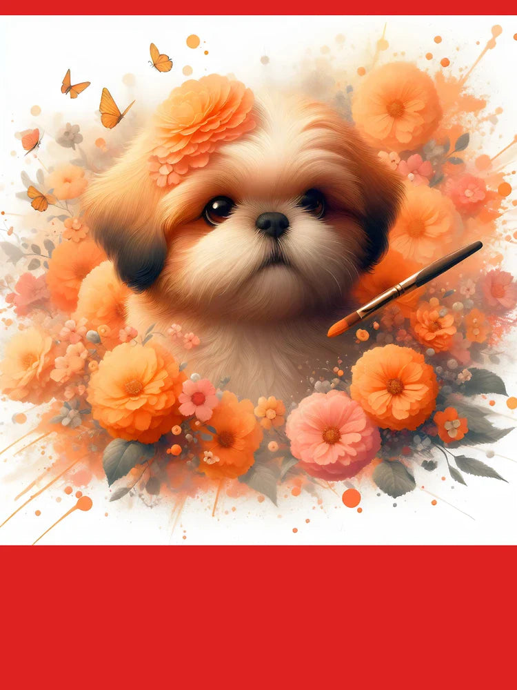 Whimsical Shih-Tzu & Flowers – Colorful Dog Illustration Classic T-Shirt