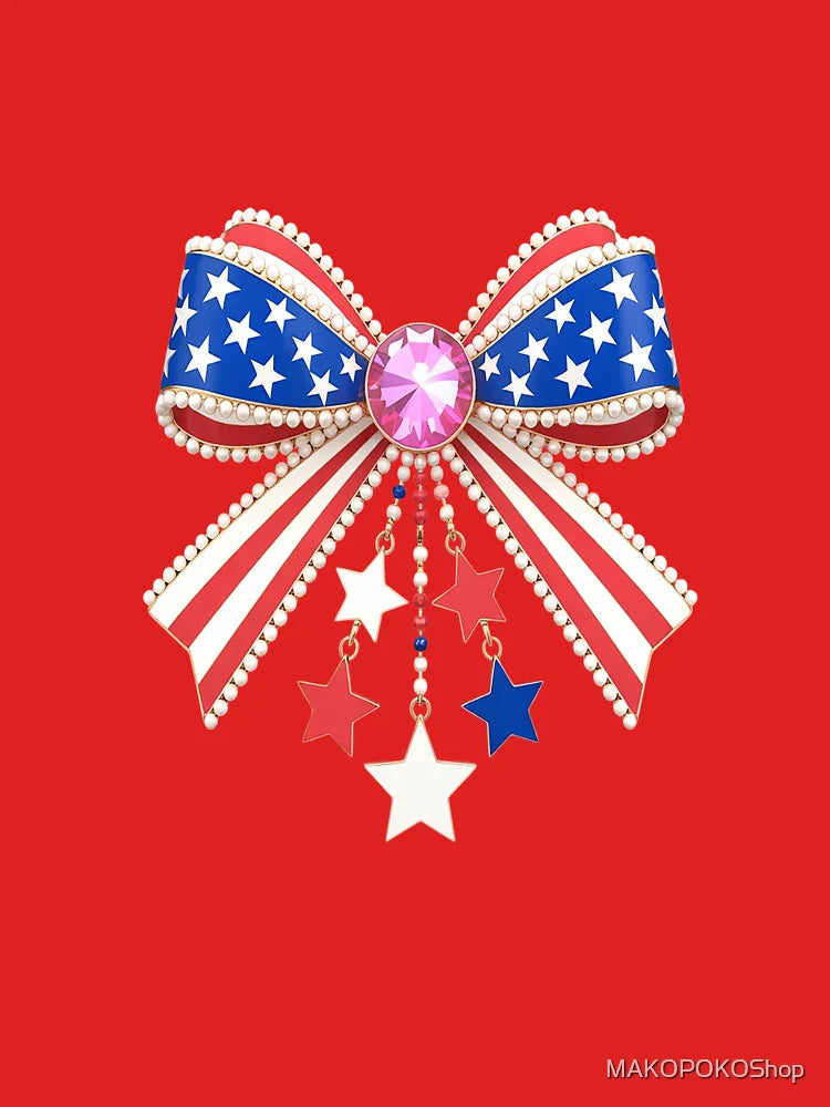 4th of July Girls Coquette Bow American Flag USA Party Classic T-Shirt