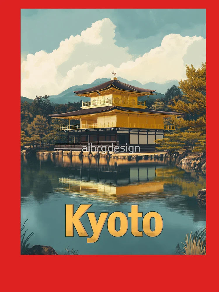 Explore the enchanting allure of Kyoto, where the iconic golden pavilion stands gracefully beside serene waters, surrounded by lush greenery Classic T-Shirt