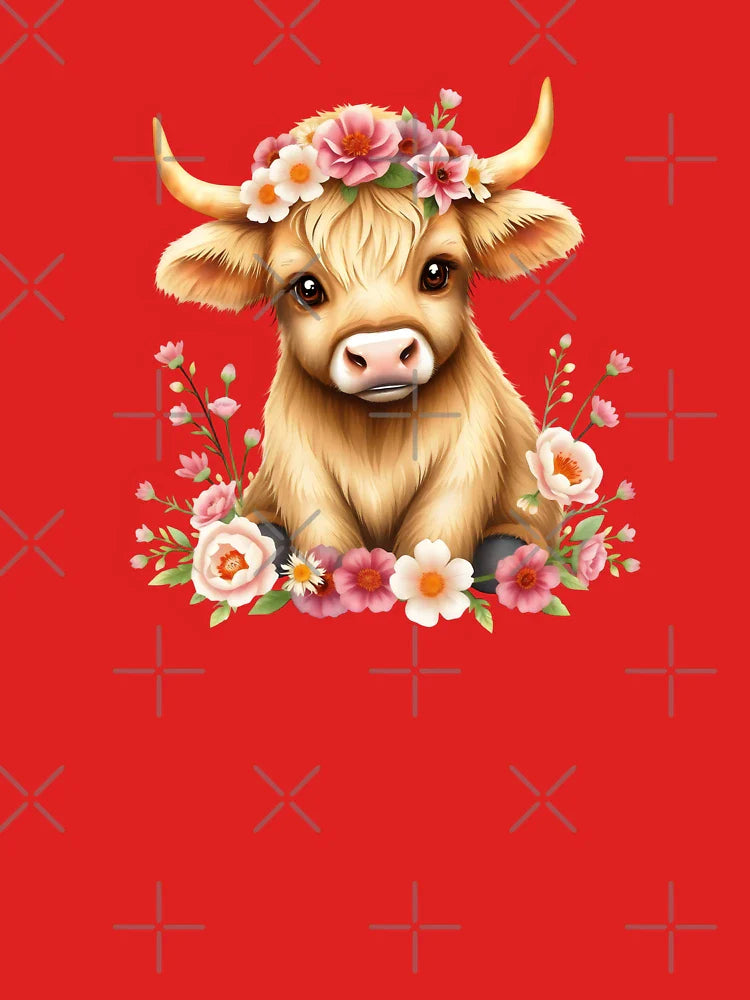 Adorable Baby Highland Cow Surrounded by Flowers Classic T-Shirt
