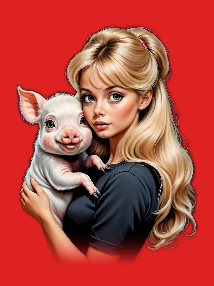 The Young Woman and a Cute Pig Classic T-Shirt