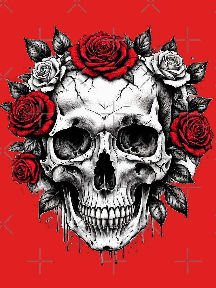 realistic human skull with roses Classic T-Shirt