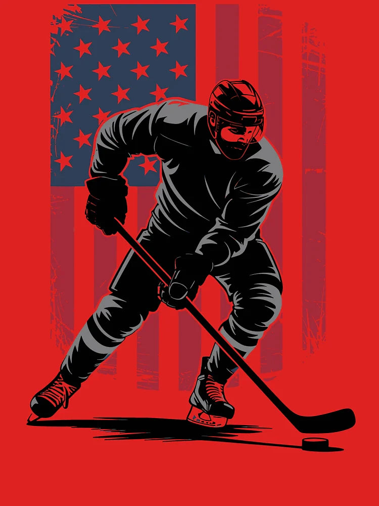 Patriotic American Ice Hockey Player with Distressed Flag Background Classic T-Shirt