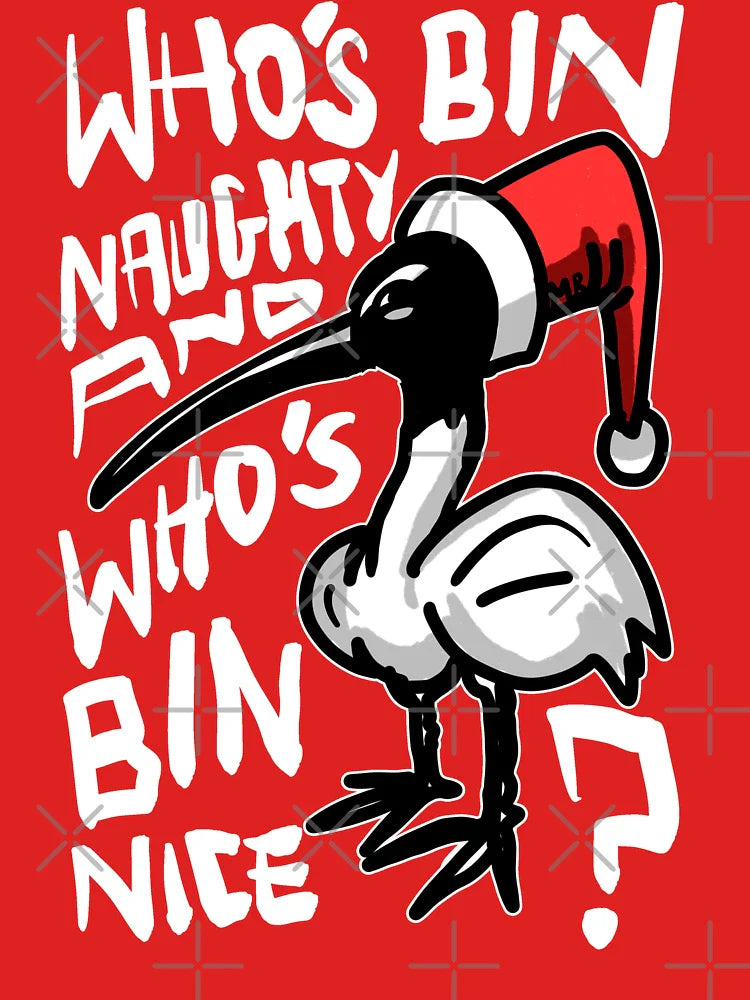 Christmas Bin Chicken T Shirt - Australian Bin Chicken Christmas Themed Tee with quote "Who's Bin Naughty" featuring an Aussie Ibis bird! Classic T-Shirt
